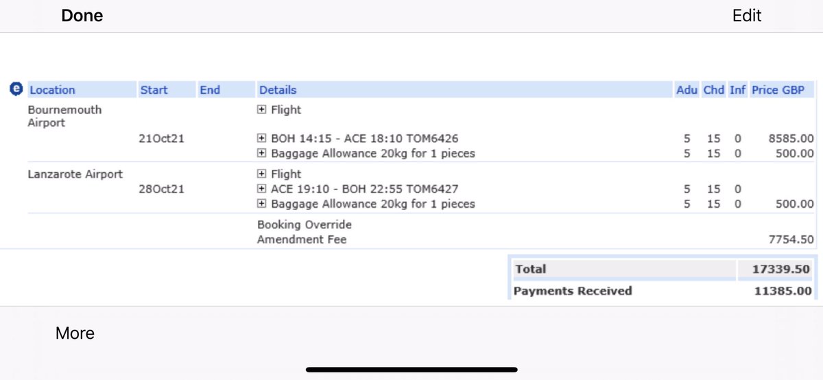 LyndaJReid's tweet photo. @TUIUK I have sent a message but in the meantime received this. Please can someone explain this calculation? 
Are you saying it will cost us over £7k?
A one way flight on 21/10/21 is £321 so where does £8585 come from? https://t.co/hkwe3DFtWD