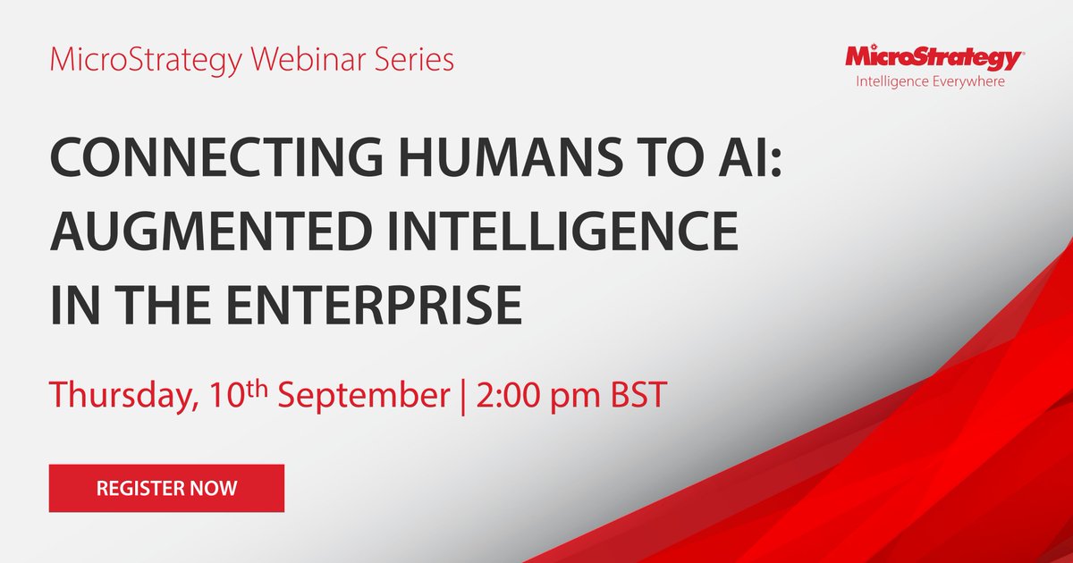 MicroStrategyUK's tweet photo. Register today to hear from @MicroStrategy VP of Solution Management Robert Davis, presenting on the technological and cultural barriers to mass adoption of #ML and #AI driven #analytics usage across the enterprise https://t.co/Fb8XingF8D
#analytics2020 #BI #data #DataScience https://t.co/3nZa9HNL3I