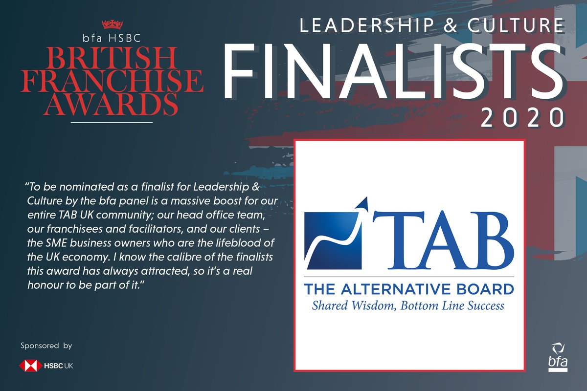Congratulations to our final Leadership and Culture Award finalists...The Alternative Board (UK)!

CEO, Pip Wilkins said: “The annual anonymous franchisee satisfaction survey sent out by TAB shows this is a very happy network."

Find out more: thebfa.org/franchise-dire…