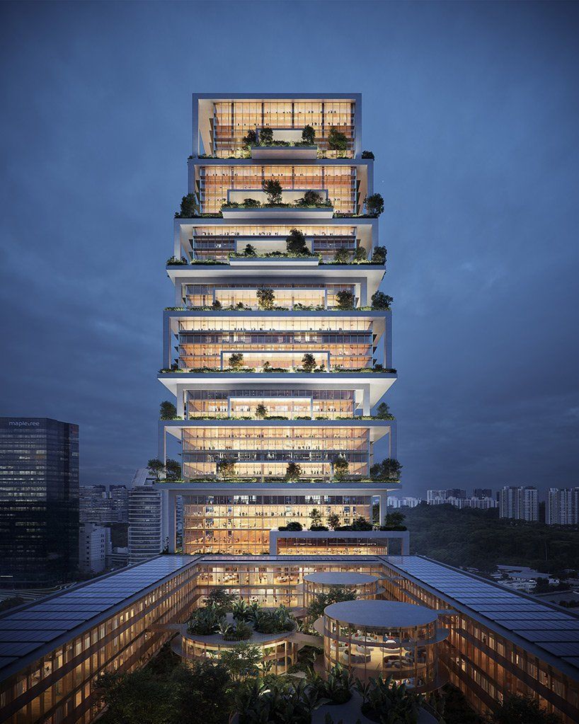 TheB1M's tweet photo. This "tower of tables" in Singapore would create distinct workplace communities with their own garden terraces - https://t.co/Z6iAXo6stW #construction #architecture #singapore https://t.co/YzeXAbHtbg