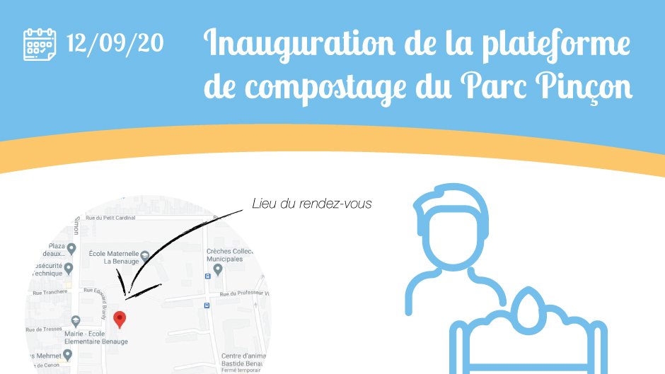 [#ZéroDéchet] Nous sommes heureux de vous inviter à l'inauguration de notre 2ème plateforme de #compostage ! 

Elle aura lieu le samedi 12 septembre à 16h au Parc Pinçon. Des élus locaux seront présents et l'association <a href="/Aurasdusol/">Au Ras Du Sol</a> prendra vos inscriptions.

#Benauge