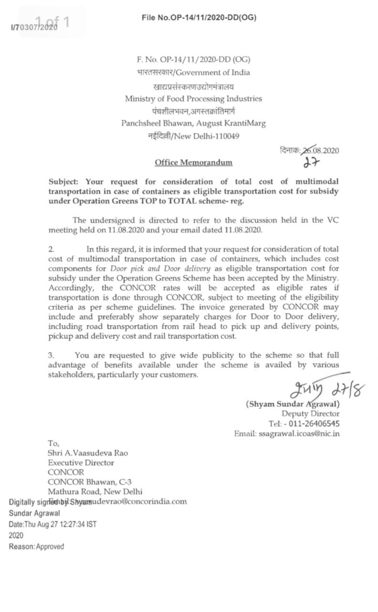 MOFPI_GOI's tweet photo. .@MOFPI_GOI accepts the total cost of multi-modal transportation in case of containers as eligible transportation cost for subsidy under Op-Greens TOP to TOTAL scheme.
Details here: https://t.co/UHMdrKQ0Tj
#OperationGreens
#KnowOurScheme https://t.co/wYFPUou0bs