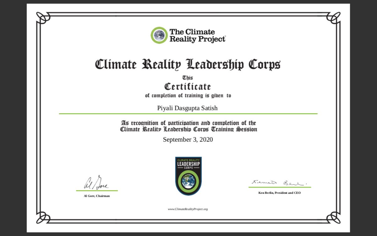 ketnamatkar's tweet photo. It was a wonderful experience being trained by Al Gore, an enriching experience.
Completed my #GlobaltrainingAugust #climaterealityleadershipcorps 
@ClimateReality 
#leadonclimate https://t.co/Exv9OEKHFW