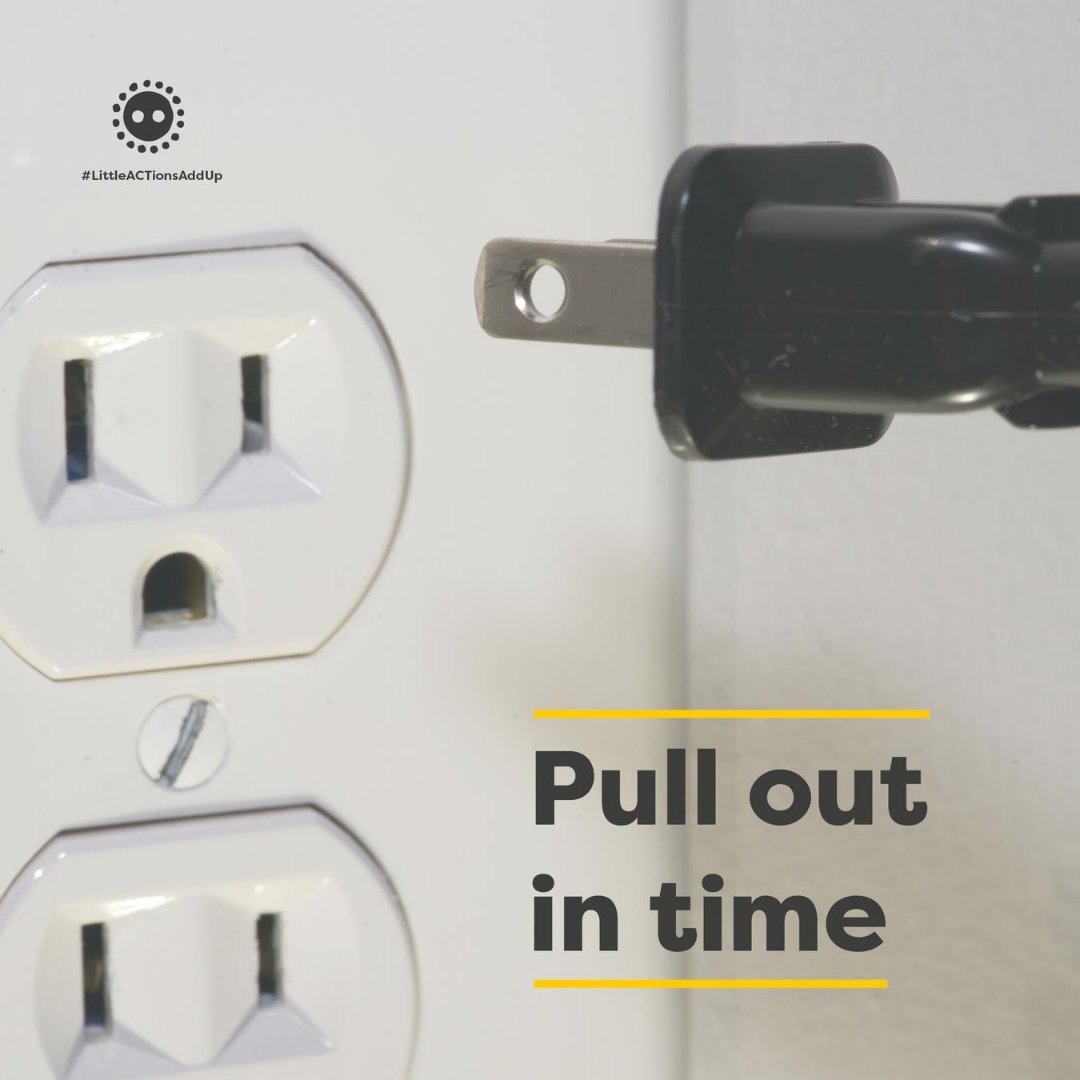 unplugke's tweet photo. If you aren’t using it, pull it out of the wall. Appliances on standby still take a toll on your electricity consumption. It’s a little, but like everything else, it does add up. #Save some power and some cash. Unplug. #LittleACTionsAddUp #energyefficiency #fridaymorning https://t.co/qmq99Yo3pO