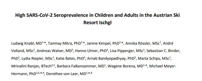 Another study the authors cite as supportive of the idea that seroprevalence studies are missing loads of patients is this Austrian study that found a seroprevalence of 42% in an outbreak location