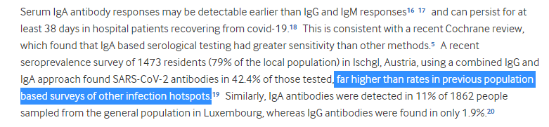 The authors of the editorial say that this is a red flag, because other serosurveys of Austria have found lower seroprevalence but used only IgG testing, so it's the IgA tests that are pushing up this number (and therefore many IgG-only studies are wrong)