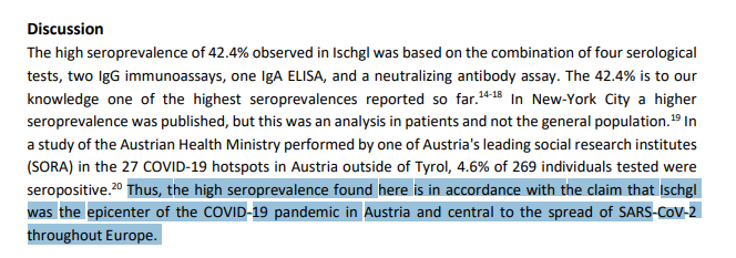 Except, this doesn't make any sense whatsoeverThe seroprevalence in Ischgl was 42% because it was the epicenter of the entire COVID-19 outbreak in Austria and indeed Europe!