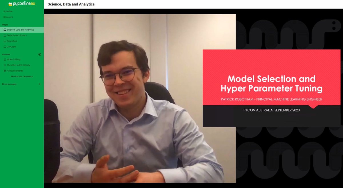 NimbleAustralia's tweet photo. Nimble's Principle Machine Learning Engineer Patrick Robotham presented "Model Selection with Python: An Introduction to Hyper Parameter Tuning" at #pyconau  today. #machinelearning #pyconau #fintech #tech https://t.co/kKreyNmUqf