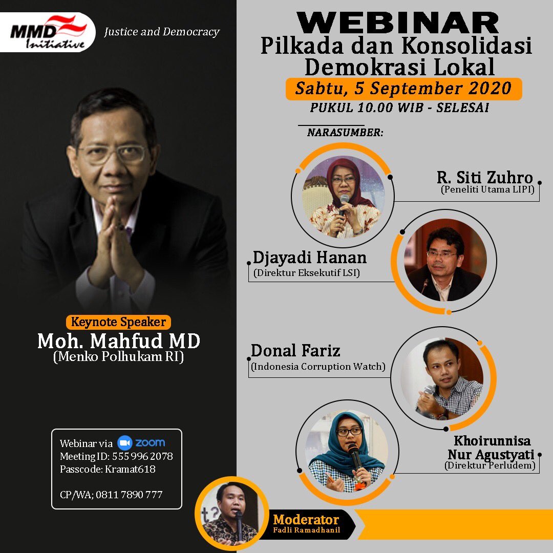 sahaL_AS's tweet photo. Webinar menarik yg diselenggarakan The Mahfud MD Initiative besok. 
Keynote speech oleh Pak Menko Polhukam ⁦@mohmahfudmd⁩ https://t.co/CO5XlPhvw0