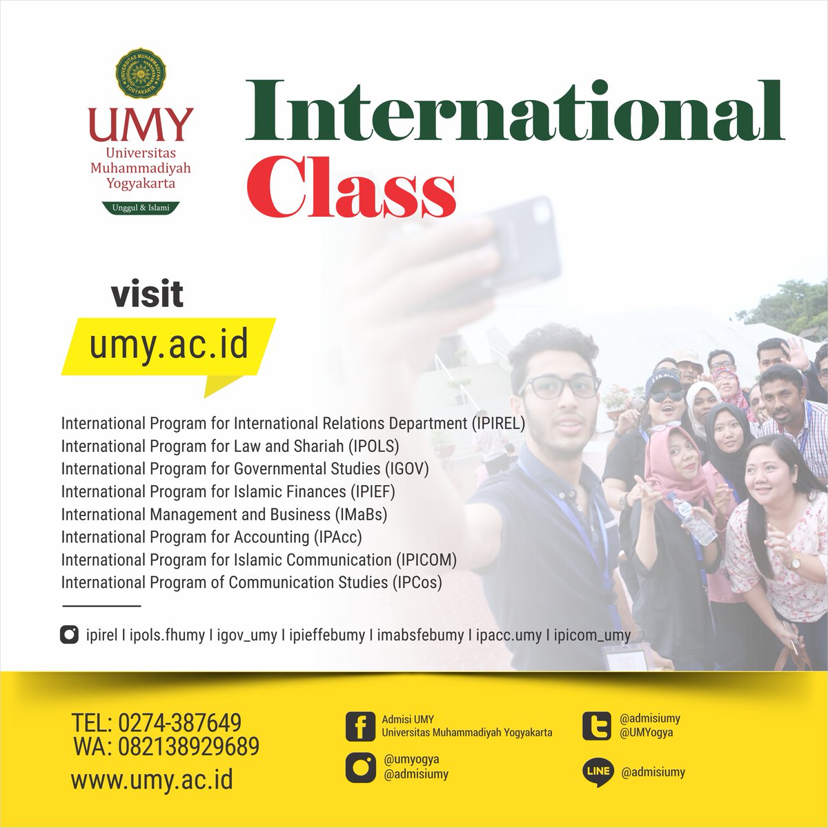 Assalammualaikum wrwb .
Program Studi yang ada di Universitas Muhammadiyah Yogyakarta memiliki program kelas internasional dimana kalian akan mendapatkan kesempatan untuk melakukan student exchange ke beberapa negara. #suaramerdeka