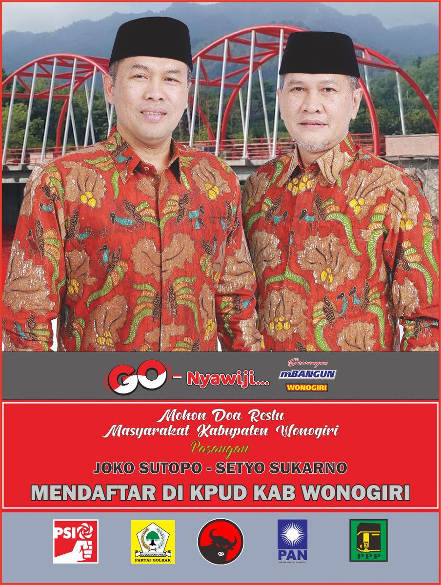 Mohon Doa Restu Seluruh Warga Masyarakat Wonogiri.. 
.
Hari ini Jum'at/ 4 September 2020 pukul 13.30 WIB..
.
.
 Bakal Calon Bupati dan Wakil Bupati Joko Sutopo (Mas Jekek) - Setyo Sukarno mendaftarkan Ke KPUD Kabupaten Wonogiri
.
.
.
#GoNyawijiMasJekek