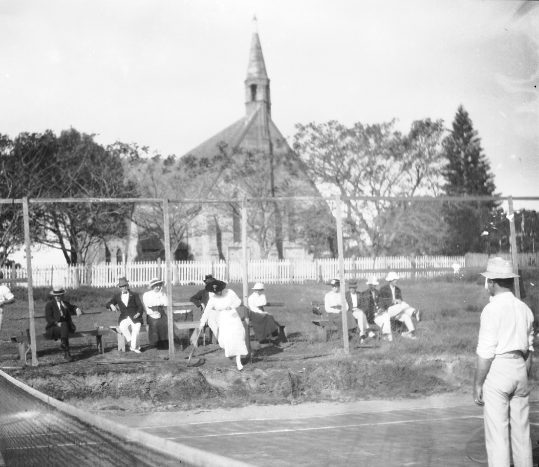 Another photo of the pine and church building from the 1920s; before the hall was built, from the church tennis courts, which stood approximately where the northern tower of  @UOW Marketview Residence now stands.