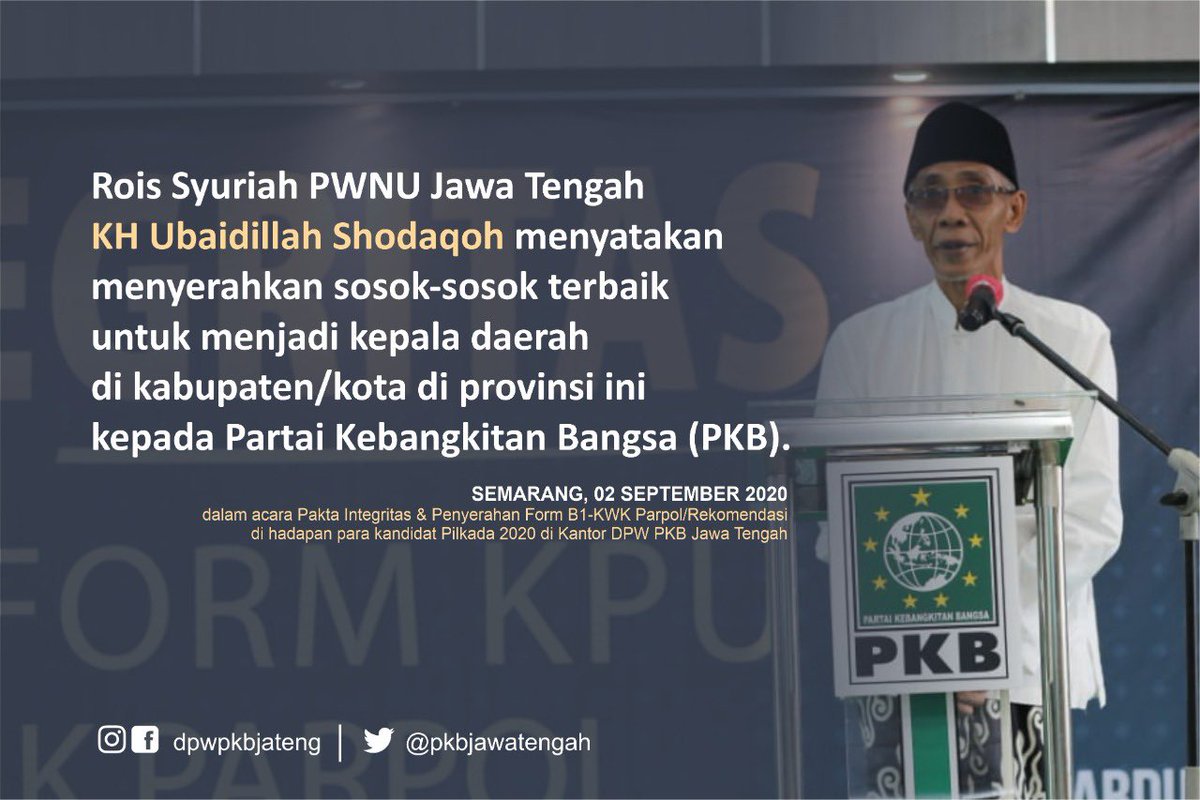 Tausiah Beliau dalam Penyerahaan Rekomendasi kepada Para Kandidat Pilkada 2020 di DPW PKB Jateng <a href="/pkbjawatengah/">DPW PKB Jateng</a>, Rabu (2/9). Maturnuwun Kyai. <a href="/DPP_PKB/">DPP PKB</a> <a href="/cakimiNOW/">A Muhaimin Iskandar</a> <a href="/yusuf_ch/">M Yusuf Chudlory</a> <a href="/EmHasanuddin/">M Hasanuddin Wahid</a> <a href="/masbams70/">Bambang Susanto</a> <a href="/masfaisolriza/">Faisol Riza</a> <a href="/radarbangsa_com/">radarbangsa.com</a>