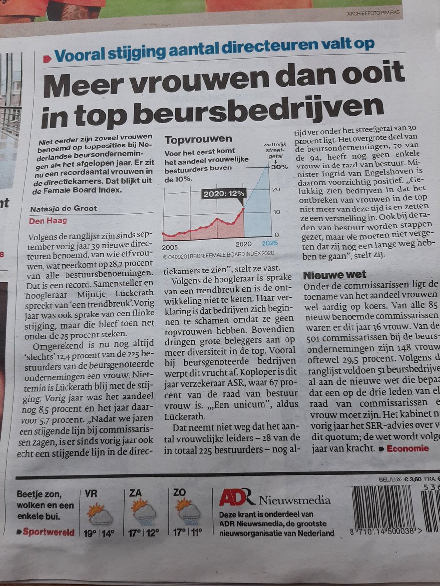 berlindadijkma's tweet photo. Voorpagina nieuws! En het beste is dat er sprake is van een trendbreuk en dat de ontwikkeling niet te keren is. Aldus @mluckerath 

Diversiteit gaat over zoveel meer dan m/v maar deze focus en ontwikkeling helpt, brengt bewustwording op gang. https://t.co/Nv12m9zhHO