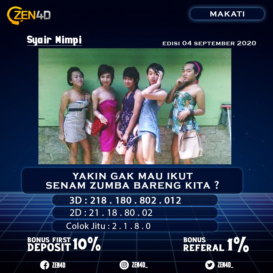 Syair mimpi "MAKATI" undian jam 17.40

Pendaftaran &amp; info lebih lanjut, kunjungi Page Official kami di bawah:
- Facebook : ZEN4D
- Twitter : <a href="/Zenn4d/">Zen4d</a>
- Instagram : @zen4d_
- Website : www. zen4d .live
- Whatsapp : +639777150875
#SUGA
#BubarkanPKIPerjuangan
#GoodLooking