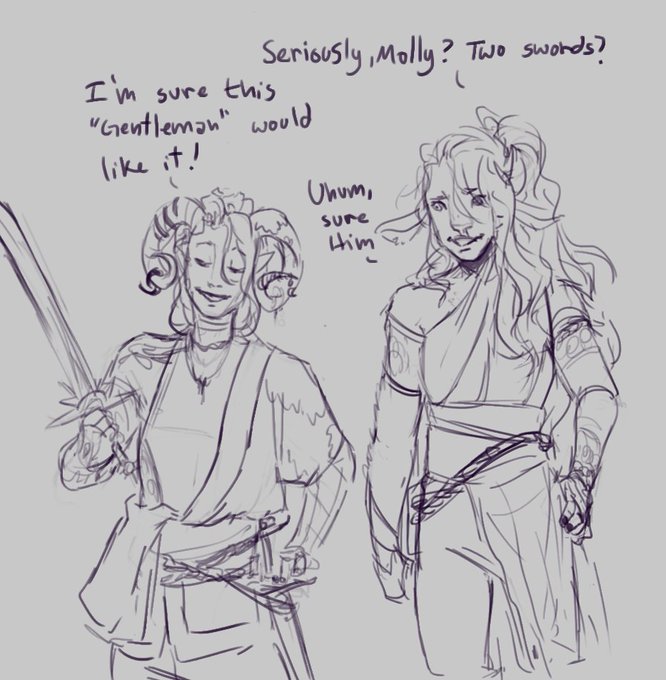 other asorted sketches of the Clay Mollymauk AU...
Clarabelle and Molly hading to Zadash to talk to the Gentleman. A meeting while the m9 are busy resu...oh... And molly doing his best 