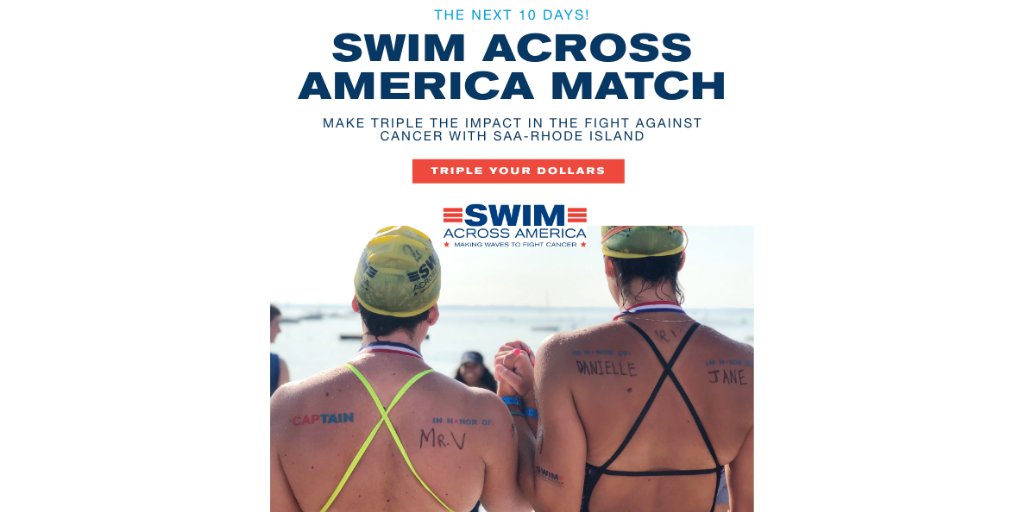 SAARhodeIsland's tweet image. FUNDRAISING TO THE FINISH LINE TRIPLES YOUR DOLLARS! For the final 10 days of our #SAACoastToCoast Challenge a generous donor is matching donations 2:1 up to $10K to support cancer research @womenandinfants! The match ends at 11:59 p.m. on Sunday, Sept 13. swimacrossamerica.org/rhodeisland