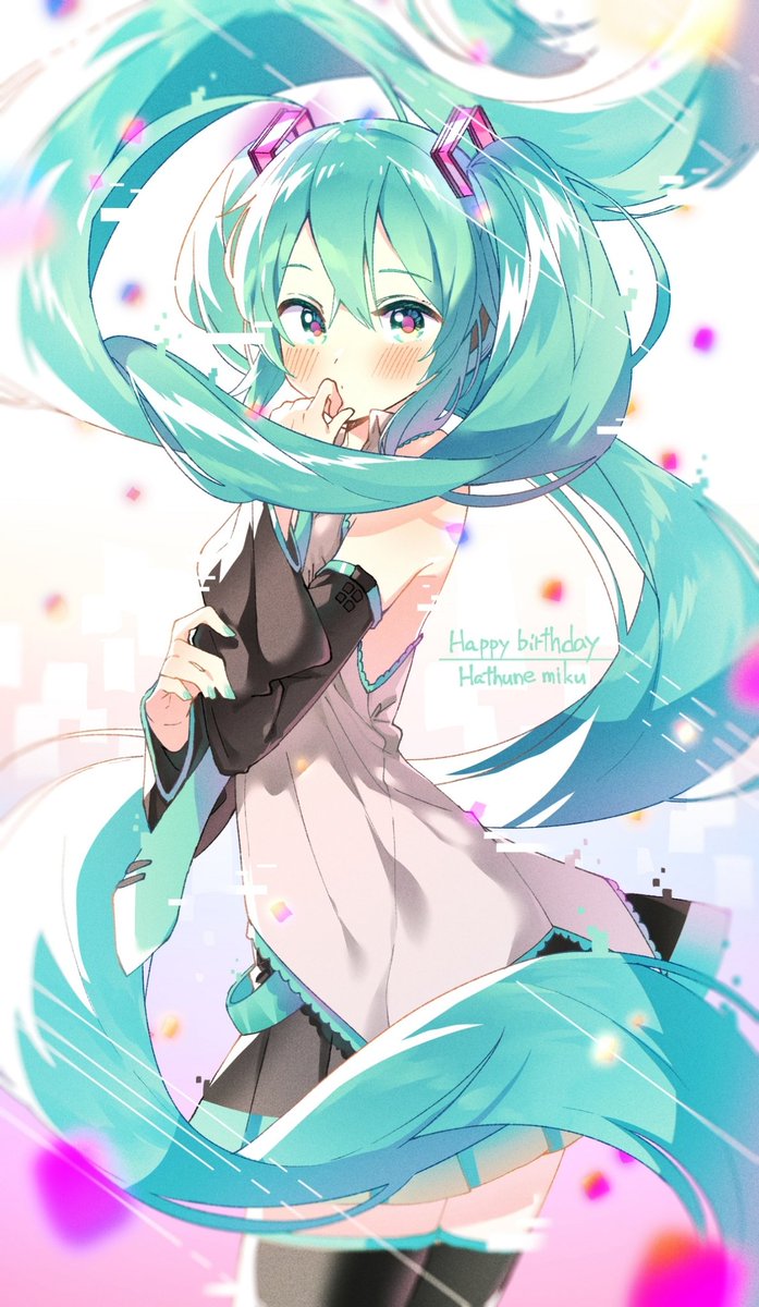 hatsune miku 1girl solo long hair skirt twintails detached sleeves thighhighs  illustration images