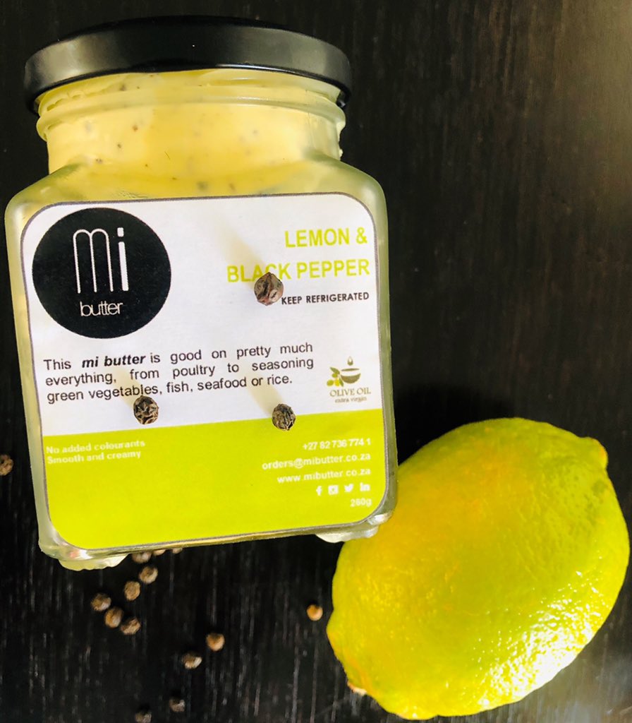 welovemibutter's tweet photo. New flavor now available- Lemon & black pepper.
#welovemibutter #blackexcellence #SupportBlackBusiness #buylocal #localislekker #trendsetter #happycooking #smallbizz
#blackfemaleentrepreneurs #lemon #foodphotography #godblessourhustle #googlefood #deliciousfoods #SingleWivesSA https://t.co/dmodc7cP48
