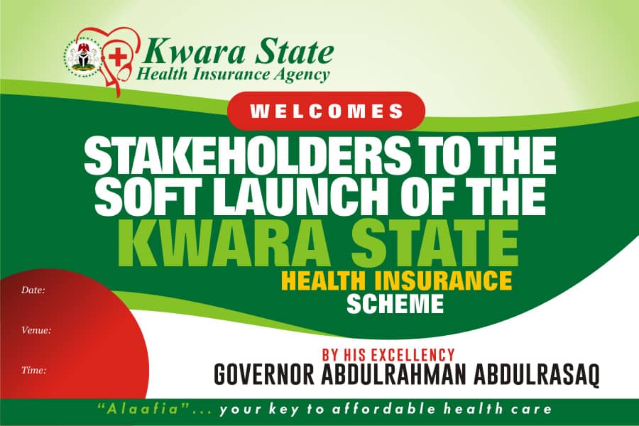 This is to inform the General Public of The Grand Launch to mark the official kick-off of the Kwara State Health Insurance scheme by His Excellency, the Executive Governor of Kwara State, Mallam AbdulRahman AbdulRazaq, today September 4, 2020. The Program will commence by 9am