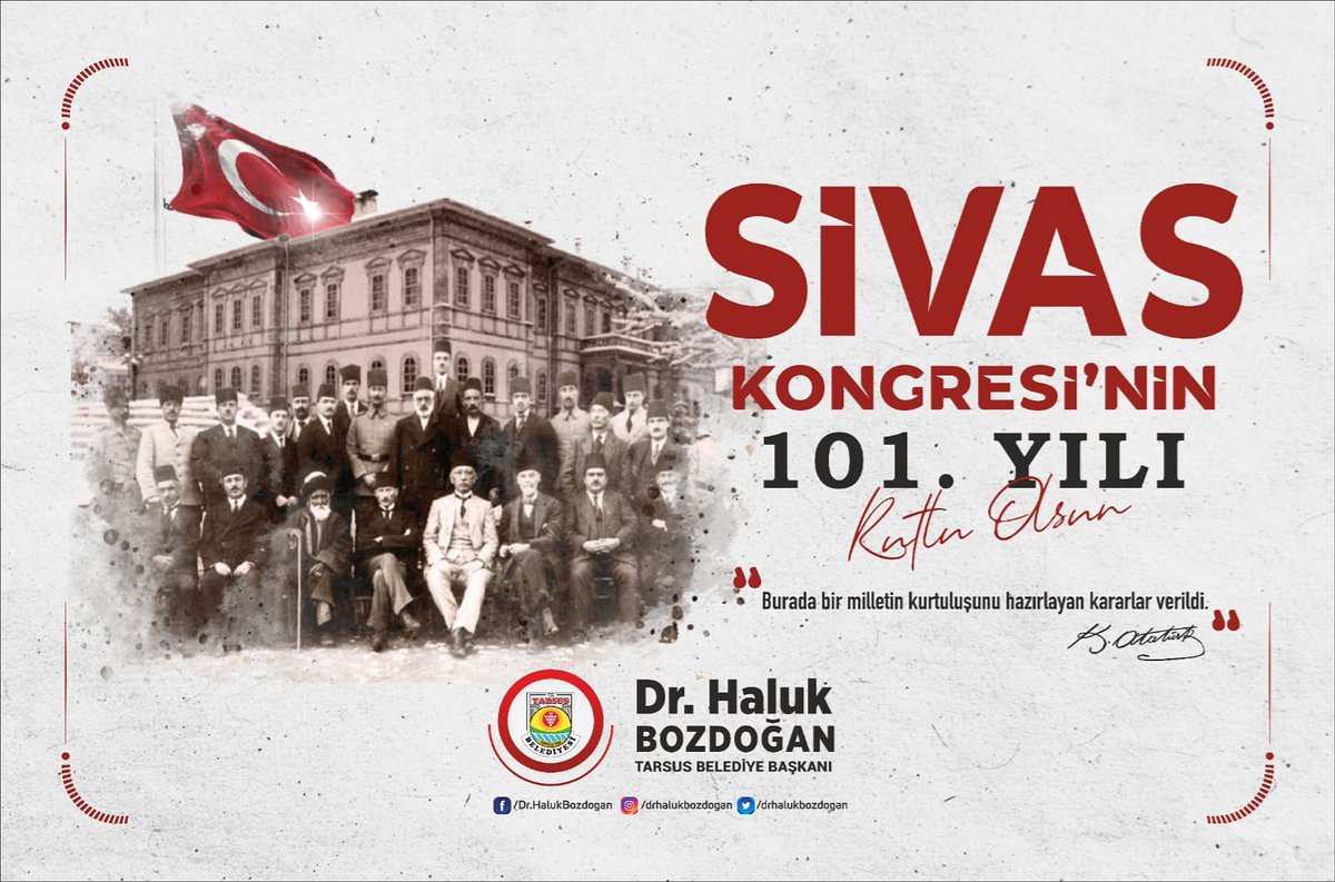 drhalukbozdogan's tweet photo. Cumhuriyetimiziz temelinin atıldığı #4EylülSivasKongresi'nin 101. yıl dönümünü kutluyor, Ulu Önderimiz Gazi Mustafa Kemal Atatürk ve tüm kahramanlarımızı rahmet ve minnetle anıyorum. https://t.co/agNoCryJV8