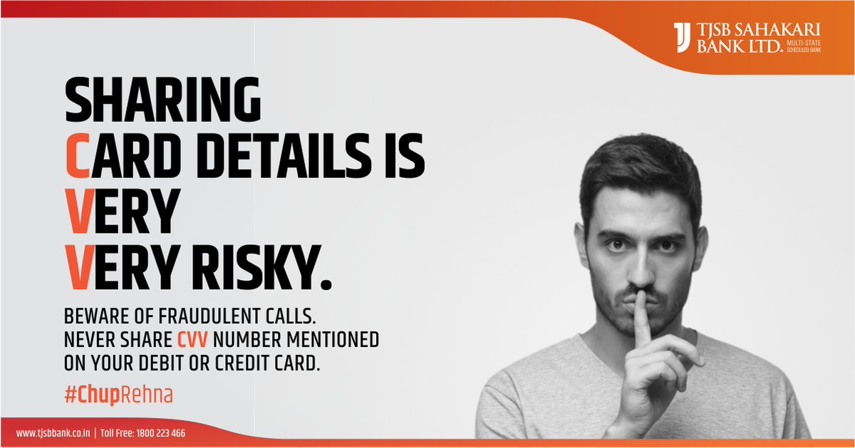 tjsbonline's tweet photo. Avoid sharing card number, expiry date or CVV number with strangers over a phone call or any other means of communication.
#staysafe #paysafe
#NPCI #DigitalIndia #DigitalPayments #UPIChalega #BHIMUPI #StaySecureOnline #PayDigital #cvvnumber #cyberdafety #BeAware #StopCyberAttack https://t.co/em3FBg0Qy4