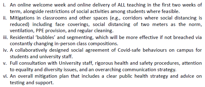 3. When students and staff attend campus, a Covid-safe university should be secured through: