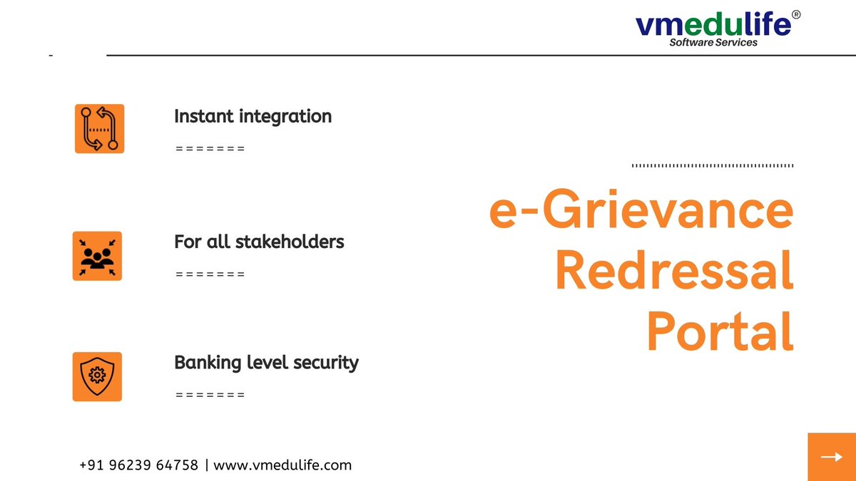 vmedulife's tweet image. e-Grievance Redressal Portal

Get instant free guidance from vm buddy +91 96239 64758 / info@vmedulife.com /www.vmedulife.com

#savepapersavetrees #vmedulife #Paperless #college #softwareservices #academicsoftware #ERP #egrievanceportal #virtualclassroom #grievance