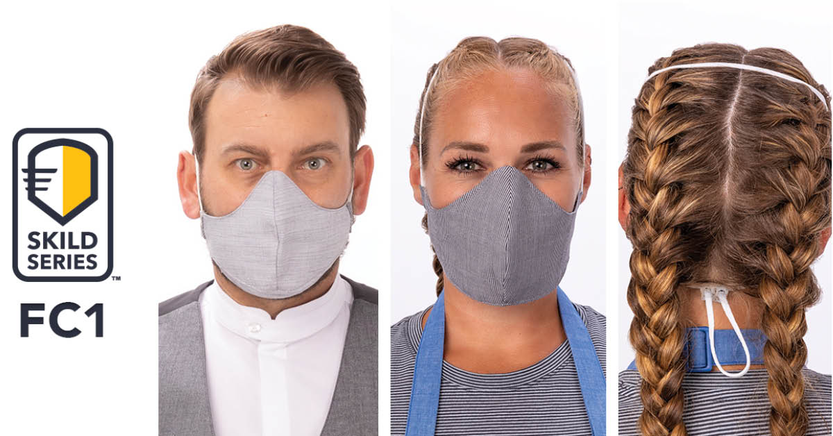 😷 Reversible, washable and adjustable, the NEW FC1 SKILD Series face coverings are available NOW in 3 colour options (shown in GREY),  a pack of 6 is £23.95+VAT.  Click to buy 👉 ow.ly/u0k350BeHch
.
#facecovering #frontofhouseuniform #cafeuniform #ChefWorks  #facecover
