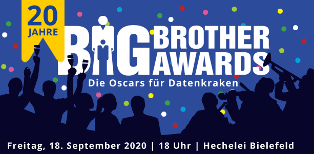 digitalcourage's tweet photo. Mark your calender:
Join the 20th German #BigBrotherAwards on Friday 18 September at 6 p.m. online:
https://t.co/VSdtx1Pbdi
EN live translation will be provided.
#TimeForPopcorn #BBA20 @edri /f https://t.co/AiOs6FVQtf