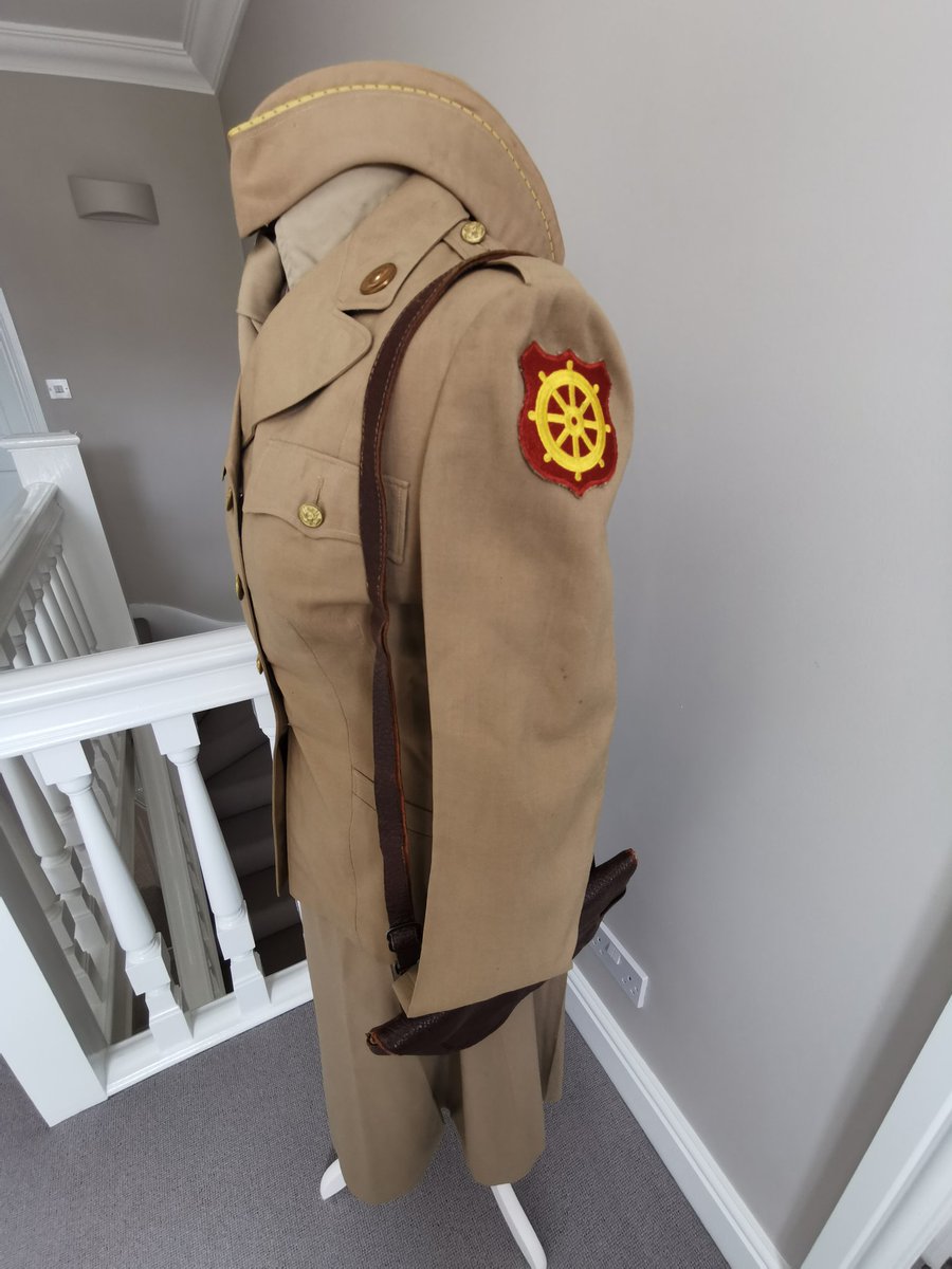 WomenAtWar2's tweet photo. From my #collection, #WAC #summerservice tropical worsted khaki #uniform 1944, replaced stiff, heavier cotton twill. I added #portofembarkation patch for a #livinghistory impression. Jacket named to Iona M. Newell from Iowa, enlisted Feb 45 #womenatwar #WWII #USArmy #militaria https://t.co/NtEIQ39pDq