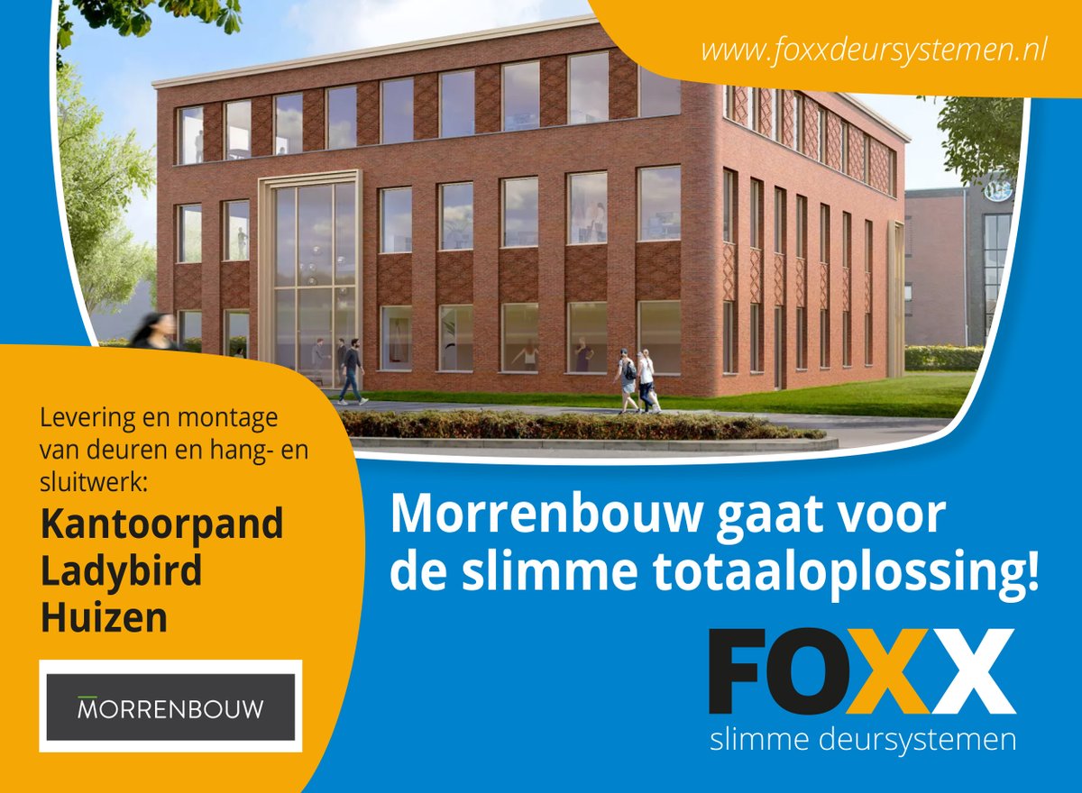 Voor het project: Kantoorpand Ladybird in #Huizen ging Morrenbouw voor de meest slimme oplossing! De levering en montage van deuren en hang- en sluitwerk via Foxx! #slim #deuren #hangensluitwerk