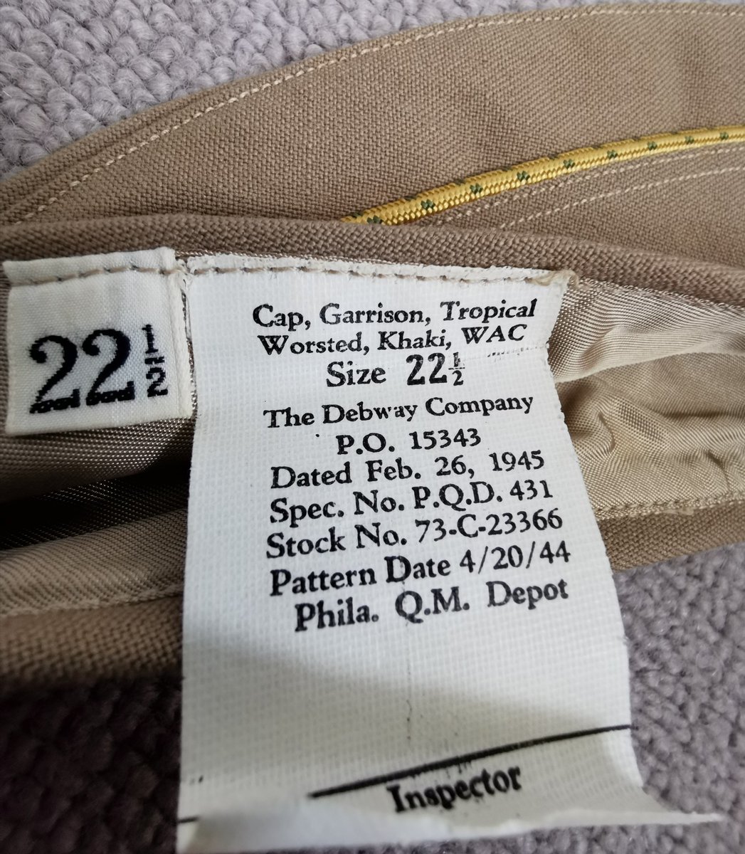 WomenAtWar2's tweet photo. From my #collection, #WAC #summerservice tropical worsted khaki #uniform 1944, replaced stiff, heavier cotton twill. I added #portofembarkation patch for a #livinghistory impression. Jacket named to Iona M. Newell from Iowa, enlisted Feb 45 #womenatwar #WWII #USArmy #militaria https://t.co/NtEIQ39pDq