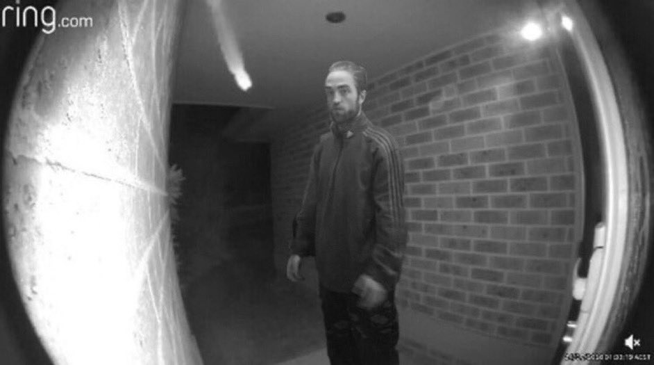 reactions on Twitter: "robert pattinson standing at front door porch caught  on ring doorbell camera… "