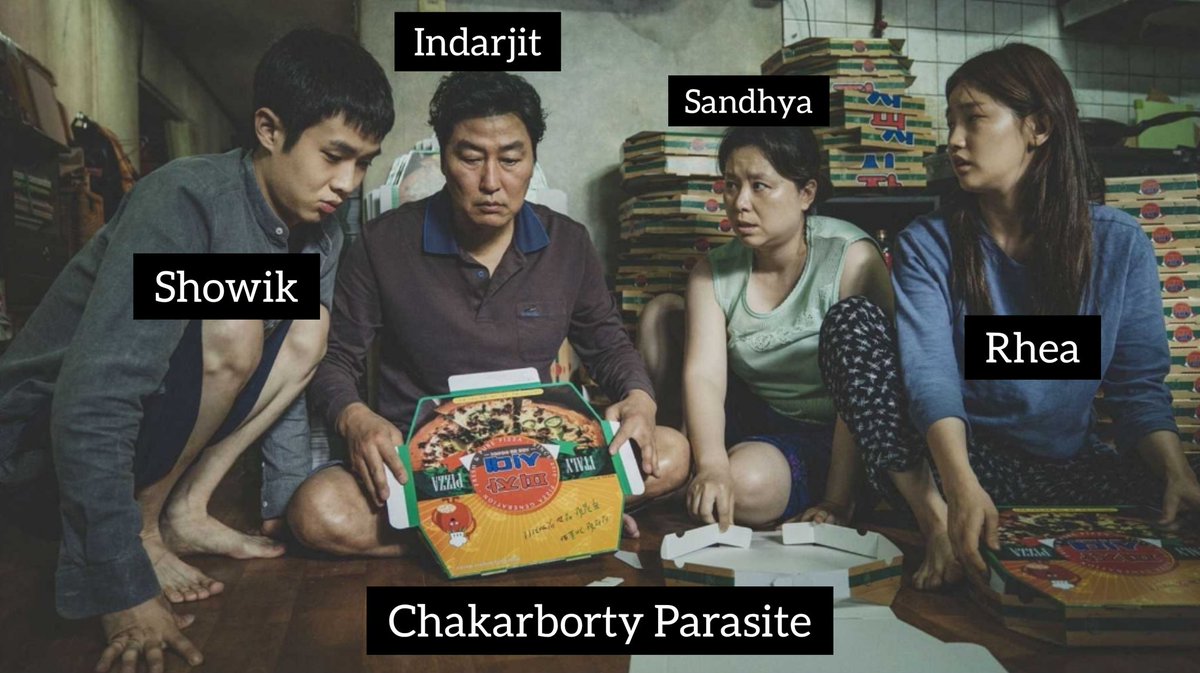 iamPalwe's tweet photo. Remember Parasite movie🤣🤣 - Family of Gold diggers harm the Decent family to take full control over their money #SushantMurderMystery #DrugAngle
#RheaChakraborty
#RheaRaided https://t.co/FIoQx7GXKt