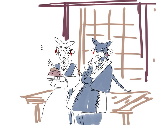 みんなさんちの狐面無常がバリバリ肉食っぽいのにうちのだけ初午のおそなえのおせきはんくってる 