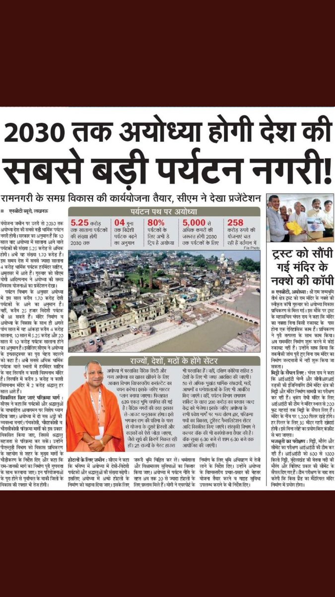 UPEducationNew1's tweet photo. 2030 तक अयोध्या होगी देश की सबसे बड़ी पर्यटन नगरी! https://t.co/K0PWW6QkFN