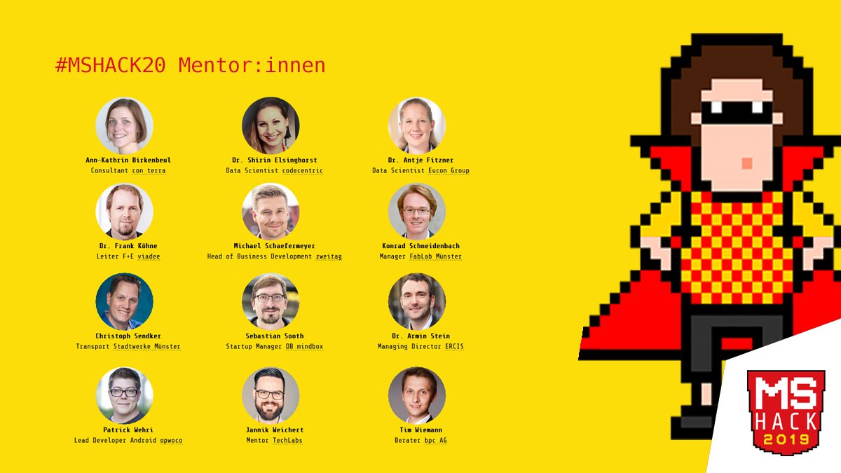 DigitalHubMs's tweet photo. Bestens vernetzt, erfahren und kenntnisreich. Unsere Mentor:innen aus der #TechSzene Münsters unterstützen alle Teams während des #MSHACK20 nach besten Kräften. Wenige Plätze im Teilnehmerfeld noch verfügbar. Jetzt anmelden und mithacken: https://t.co/9JZ6lmqbdM @items_GmbH https://t.co/COlX73Q7eY