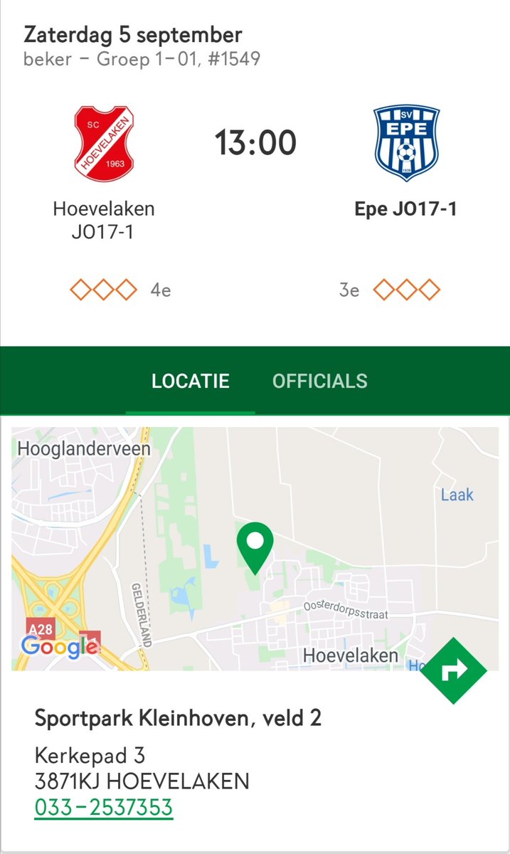 Epe JO17-1 speelt een uitwedstrijd tegen mede hoofdklasser SC Hoevelaken. Epe wilt zich graag herpakken na de vorige bekerwedstrijd en hoopt morgen de goede lijn van afgelopen woensdag, 1-3 winst, door te kunnen trekken.