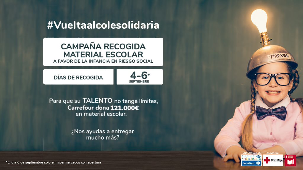 CruzRojaCordoba's tweet photo. Ya está aquí la #VueltaAlColeSolidaria. Este finde el #voluntariado de @CruzRojaEsp y @CRE_Juventud te espera en los centros @CarrefourES de toda España para que nos ayudes a ayudar.
Recogemos #materialescolar 🎒✂📐✏📒 , y seguro que con tu ayuda, la cosecha será abundante😊. https://t.co/62hYjjm6gL