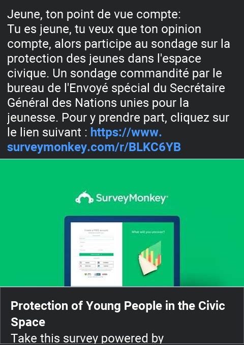 RejefTogo's tweet photo. La protection de la jeunesse te tiens à cœur?
Participe à ce sondage sur la protection civique des jeunes et partage 🙏
#youngpeople #ONU #Africa @RejefTogo #CIFDHA @DzahiniE @Edu10_D @ONGRADIAfrique @ONGRADIAfrique @aiej_togo @PsfAssociation @AssoBasdTogo
https://t.co/n1s0wzSRvC https://t.co/zXiQCOl3EX