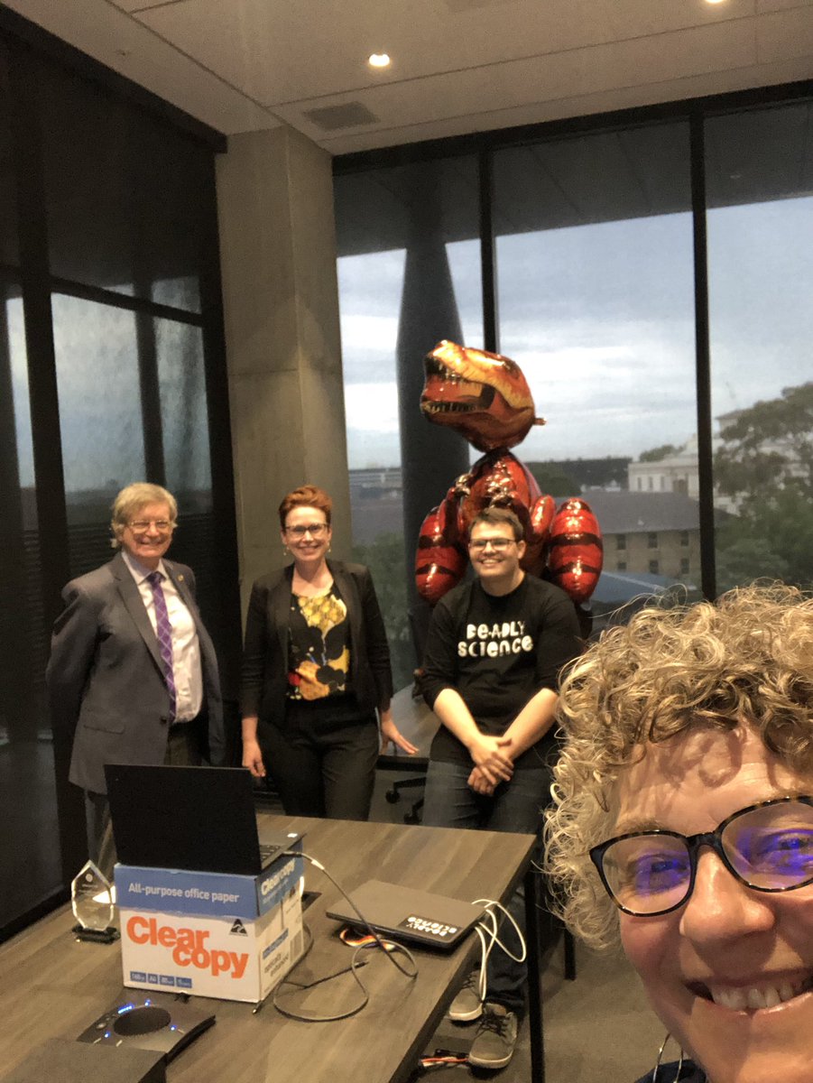 renaemryan1's tweet photo. Wonderful to celebrate @Corey_tutt @CSIRO Indigenous STEM Champion Award today. Only a few of us in the room (including Thelma the T-Rex) but over 100 online from all over Aus. An inspiring yarn with @KatrinaWruck @bradmoggo and video messages from deadly scientists in the making https://t.co/WjvwxQJKuL