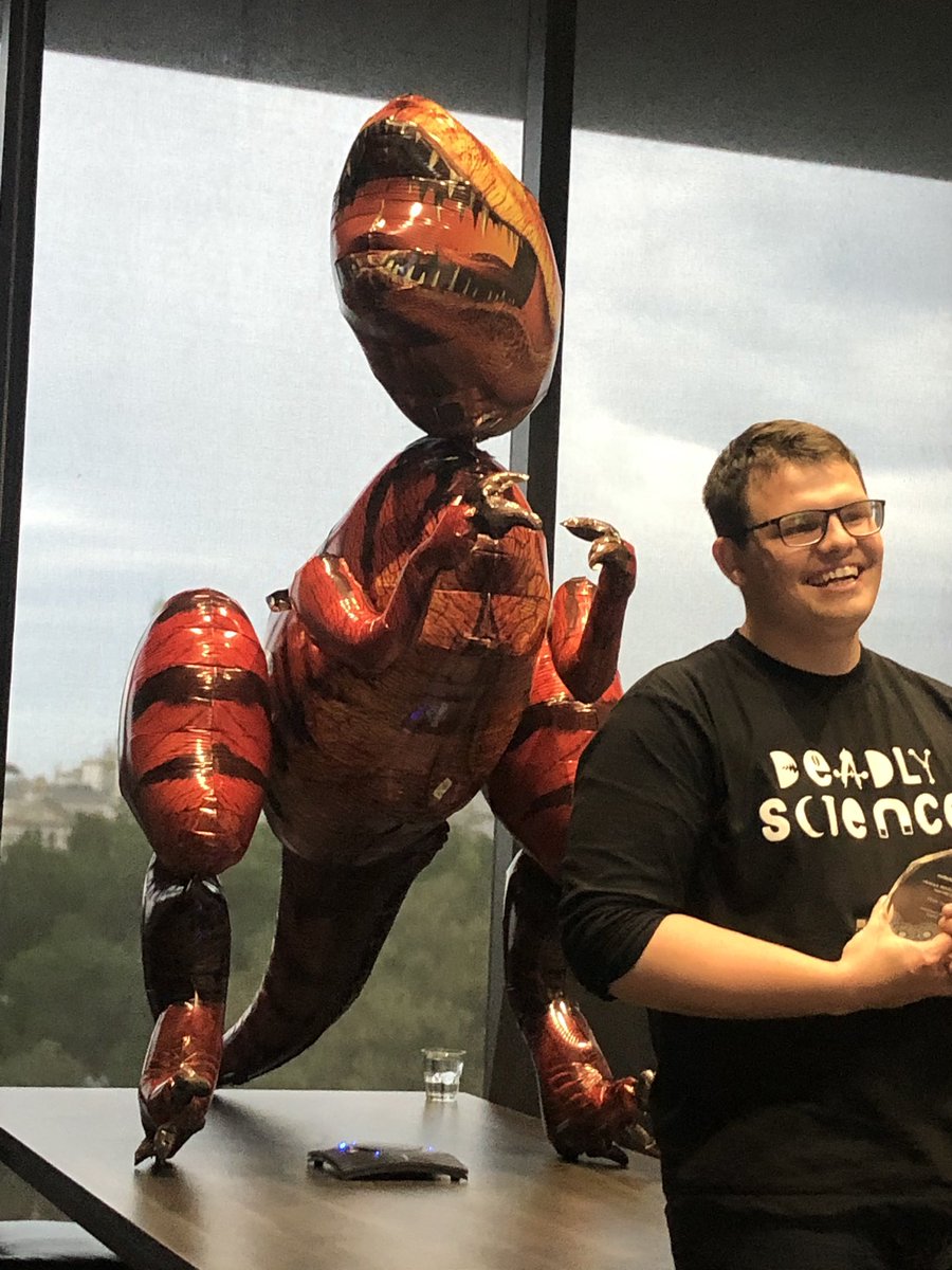 renaemryan1's tweet photo. Wonderful to celebrate @Corey_tutt @CSIRO Indigenous STEM Champion Award today. Only a few of us in the room (including Thelma the T-Rex) but over 100 online from all over Aus. An inspiring yarn with @KatrinaWruck @bradmoggo and video messages from deadly scientists in the making https://t.co/WjvwxQJKuL