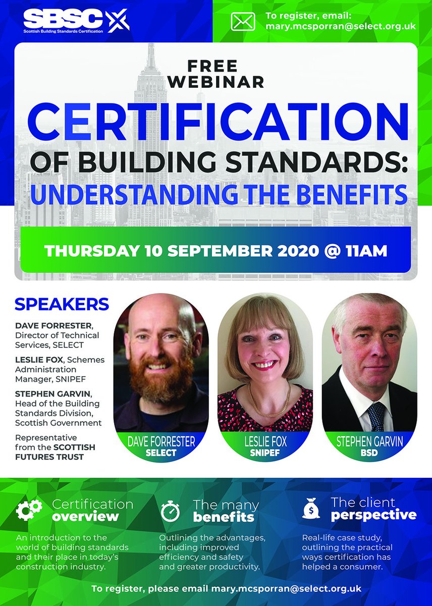 Updates_SELECT's tweet photo. Come along to this free webinar on Thursday, to hear about how certification can be beneficial to all parts of the construction industry. Sign up and send in your questions to mary.mcsporran@select.org.uk 

#fridayfeels #webinar #Construction  #share https://t.co/8p6xSY3CYA