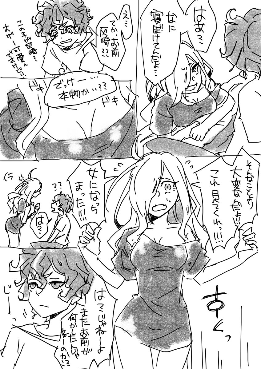 11月青プの新刊を描き始めようと思ってるんですけど、たぶん2冊は描けないと思うので、どっちを出そうかな～って悩んでます、良かったらアンケートお願いします!!

画像①②『後天性ニョタ(灰zkくんが女の子になる話)【R18】』
画像③④『キラヒが灰zkくんのアンドロイを作っちゃう話(全年齢)』 