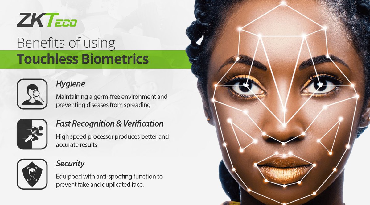 ZKTecoSA's tweet photo. Go TOUCHLESS with ZKTeco Biometric Devices!

Here are a few benefits of using touchless ZKTeco Biometric Devices:

Get to know more: https://t.co/PKW9Iucvtu 

#GoZKTouchless #ZKTeco #ZKTecoSA #VisiblelightFacialRecognition #FacialRecognition #Biometrics https://t.co/0x5tPhWLmY