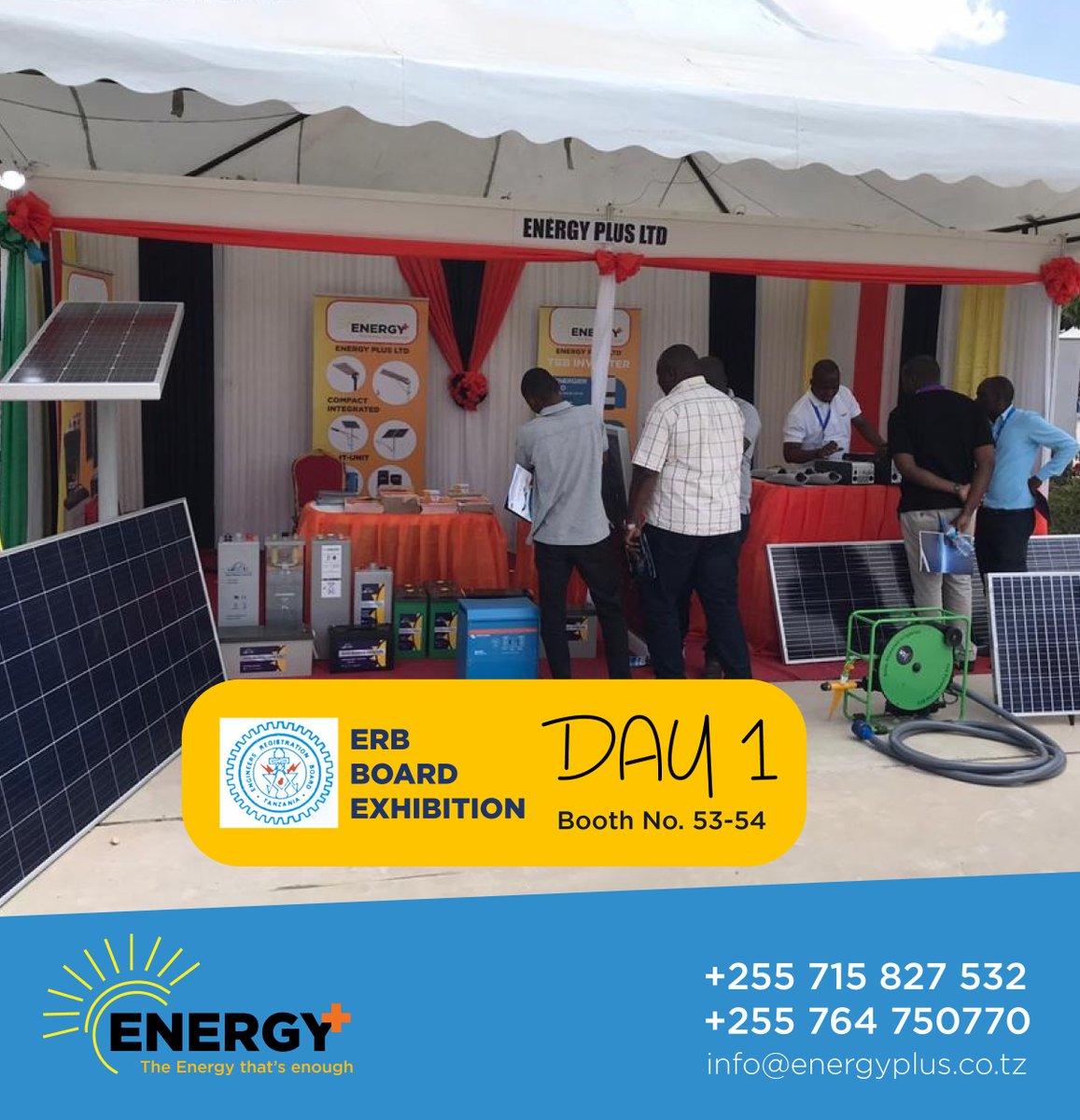 EnergyPlus13's tweet photo. ERB BOARD EXHIBITION DODOMA 2020

#solarenergy #jinko #suntech #victronenergy #leochbattery #rollsbattery #lorentzp https://t.co/ZHTgAxneZ3