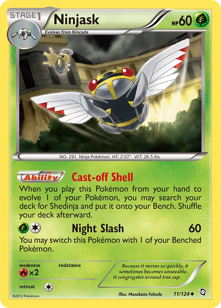 It's not the first time we've seen these sorts of mechanics but usually Shedinja is a stage 1 and can also evolve normally. (Also note the synergy between Ninjask DRX's attack and Shedinja DRX's Ability. There's nothing of the sort going on with the new Ninjask and Shedinja.)