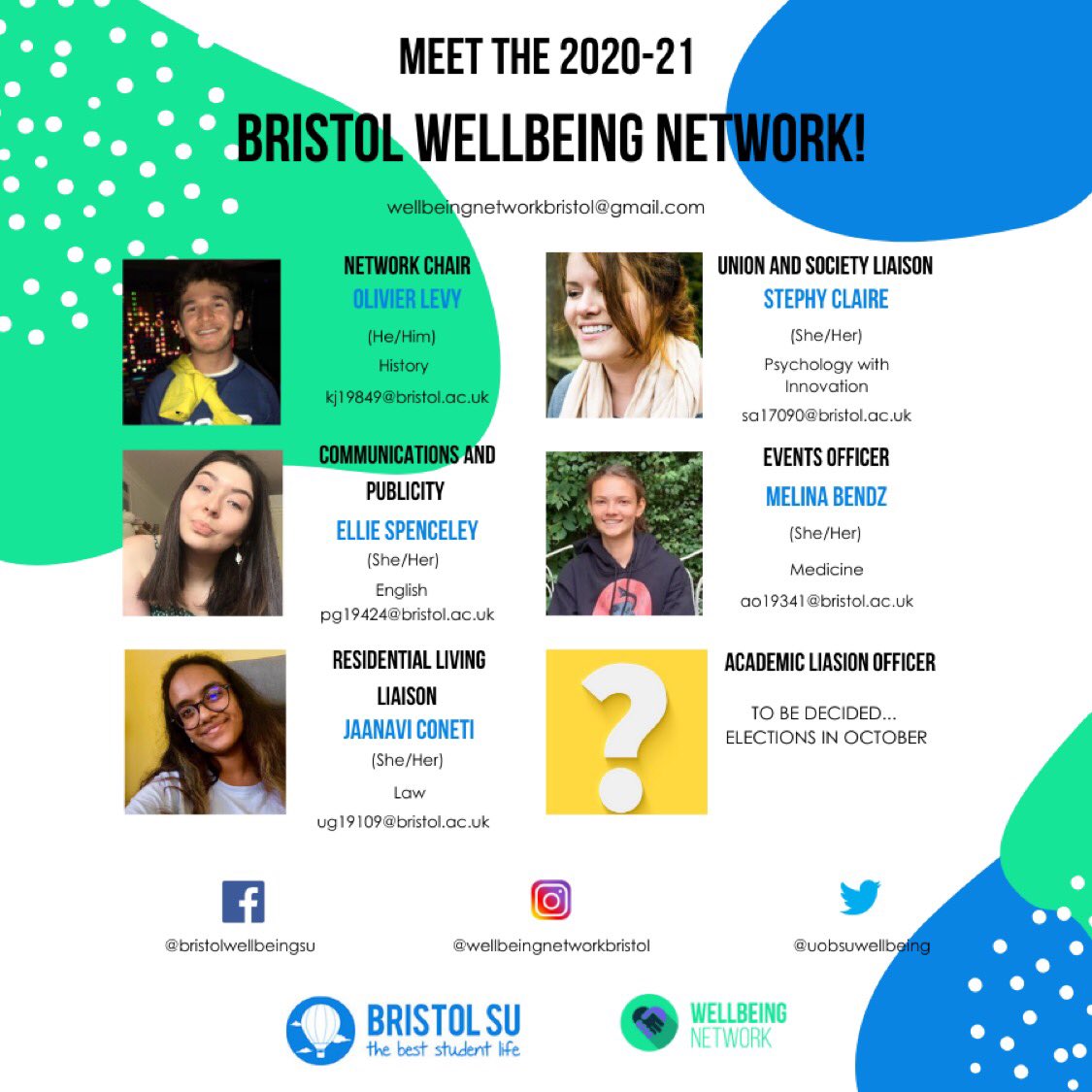 Meet the new committee!

We’re already cracking on with our projects for the year, and have got some exciting events coming up...

🗓 29.09 Wellbeing Network Mingle (bristolsu.org.uk/events/wellbei…) 

🗳 We’re looking for an Academic Liaison Officer - elections to be hosted in October