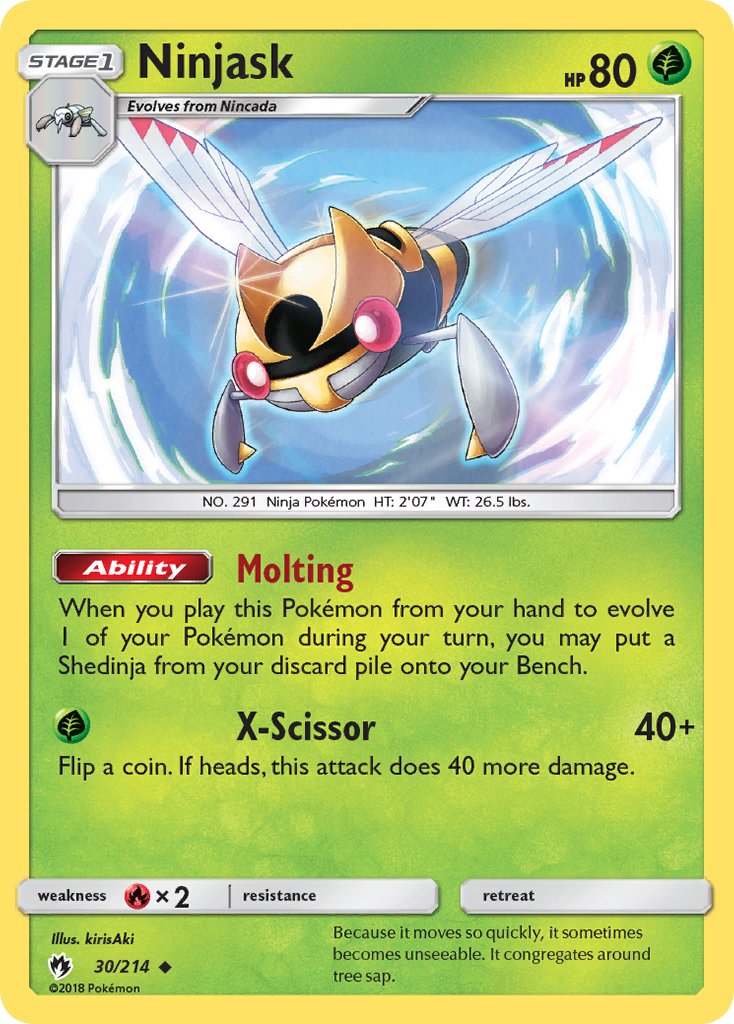 OK, you can fix this with an errata to either the rules or Shedinja but it's still weird.Moving on, Shedinja can only be put into play with the Cast-off Shell Ability. So no playing it from hand, no Revive, no Nest Ball. No Molting, even though that should be the point.